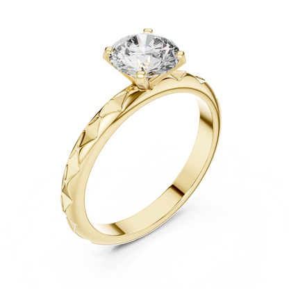 Yellow gold round cut textured diamond ring profile view
Yellow gold engraved band round diamond ring profile
Polished yellow gold textured round diamond ring
Yellow gold four prong round diamond ring profile
Yellow gold textured band solitaire diamond ring
Classic yellow gold round diamond engagement ring
Elegant yellow gold engraved diamond band ring
Minimal yellow gold textured diamond ring design
Fine yellow gold round solitaire diamond ring
Yellow gold polished round textured band ring