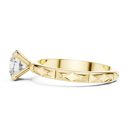 Yellow gold round cut textured diamond ring side view
Yellow gold engraved band round diamond ring side
Polished yellow gold textured round diamond ring
Yellow gold four prong round diamond ring profile
Yellow gold textured band solitaire diamond ring
Classic yellow gold round diamond engagement ring
Elegant yellow gold engraved diamond band ring
Minimal yellow gold textured diamond ring design
Fine yellow gold round solitaire diamond ring
Yellow gold polished round textured band ring