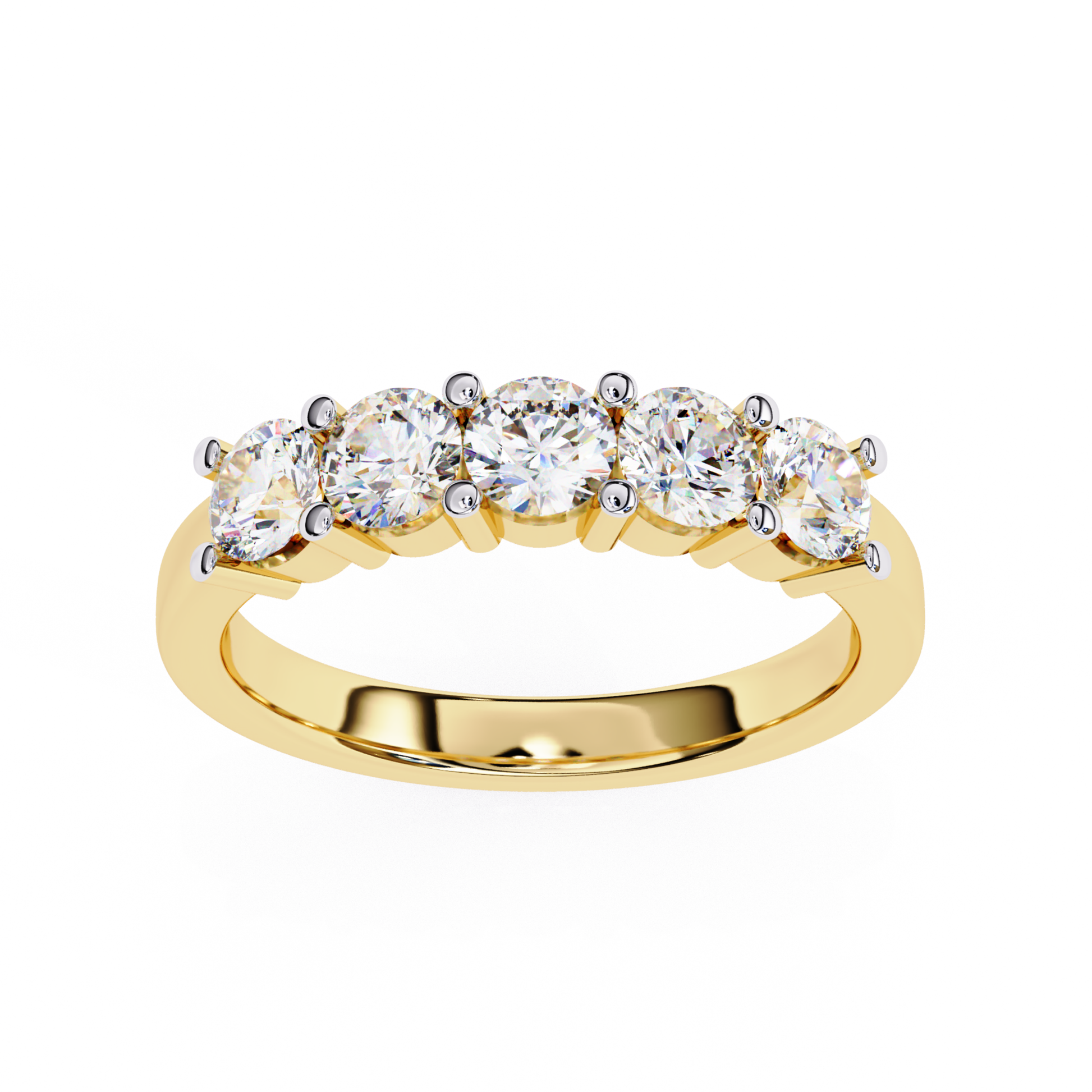 Yellow gold band with round diamonds
Round diamond row set on gold ring
Front view yellow gold diamond band
Top view round diamond ring design
Gold ring with multiple round diamonds
Prong set round diamonds on gold band
Close view of round diamonds on ring
Polished yellow gold ring with diamonds
Classic gold band featuring round diamonds
Simple yellow gold ring with diamond row