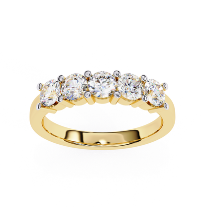 Yellow gold band with round diamonds
Round diamond row set on gold ring
Front view yellow gold diamond band
Top view round diamond ring design
Gold ring with multiple round diamonds
Prong set round diamonds on gold band
Close view of round diamonds on ring
Polished yellow gold ring with diamonds
Classic gold band featuring round diamonds
Simple yellow gold ring with diamond row