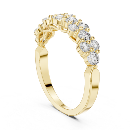 Vertical view yellow gold diamond cluster band
Yellow gold round diamond band upright angle
Diamond cluster wedding band vertical profile
Yellow gold multi diamond anniversary ring
Round diamond stackable band vertical view
Shared prong diamond band yellow gold
Yellow gold floral diamond band ring
Minimal diamond cluster ring upright angle
Yellow gold round diamond statement band
Upright yellow gold diamond wedding band