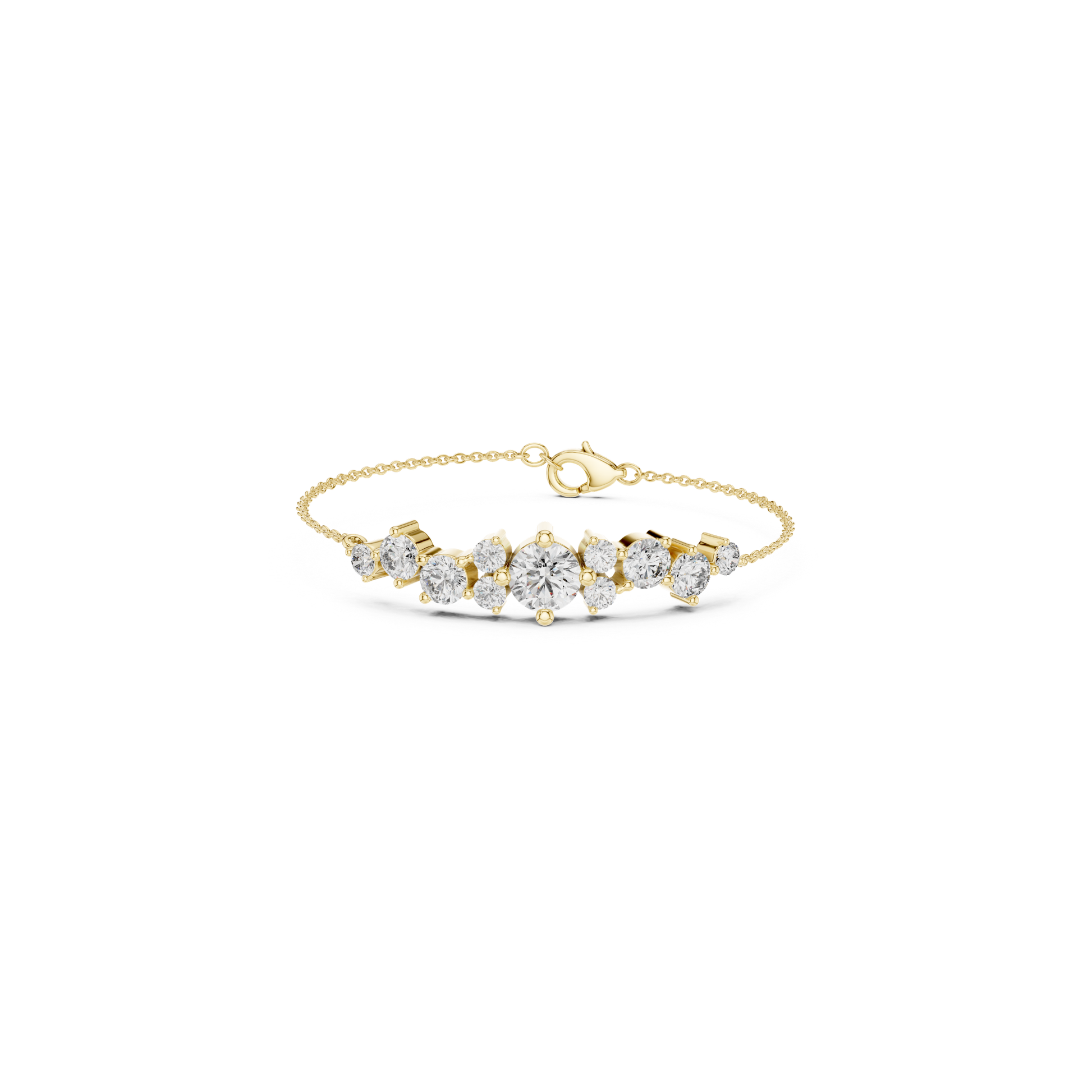 Yellow gold round diamond cluster chain bracelet
Multi stone diamond bracelet in yellow gold
Yellow gold bracelet with round diamond centerpiece
Cluster diamond bracelet with fine chain links
Round brilliant diamond chain bracelet design
Yellow gold diamond station chain bracelet
Diamond cluster link bracelet with lobster clasp
Yellow gold bracelet featuring graduated diamonds
Round diamond focal bracelet in yellow gold
Delicate yellow gold diamond chain bracelet