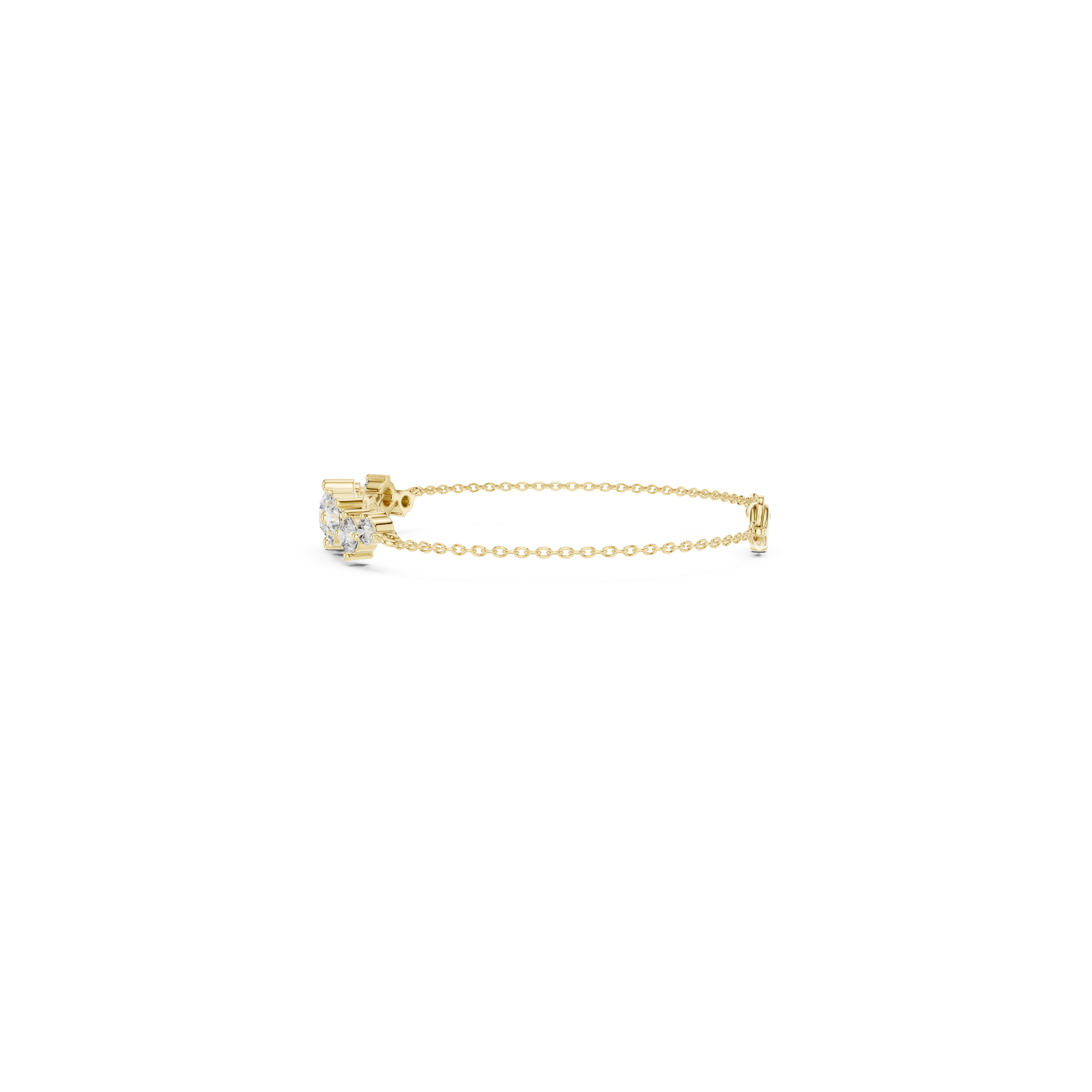 Side view yellow gold diamond chain bracelet
Yellow gold bracelet profile with round diamonds
Diamond cluster bracelet side angle view
Yellow gold chain bracelet with diamond settings
Side profile round diamond bracelet design
Fine chain bracelet with diamond cluster detail
Yellow gold bracelet showing diamond gallery
Round diamond bracelet side perspective
Delicate yellow gold diamond chain profile
Side angle view of diamond cluster bracelet