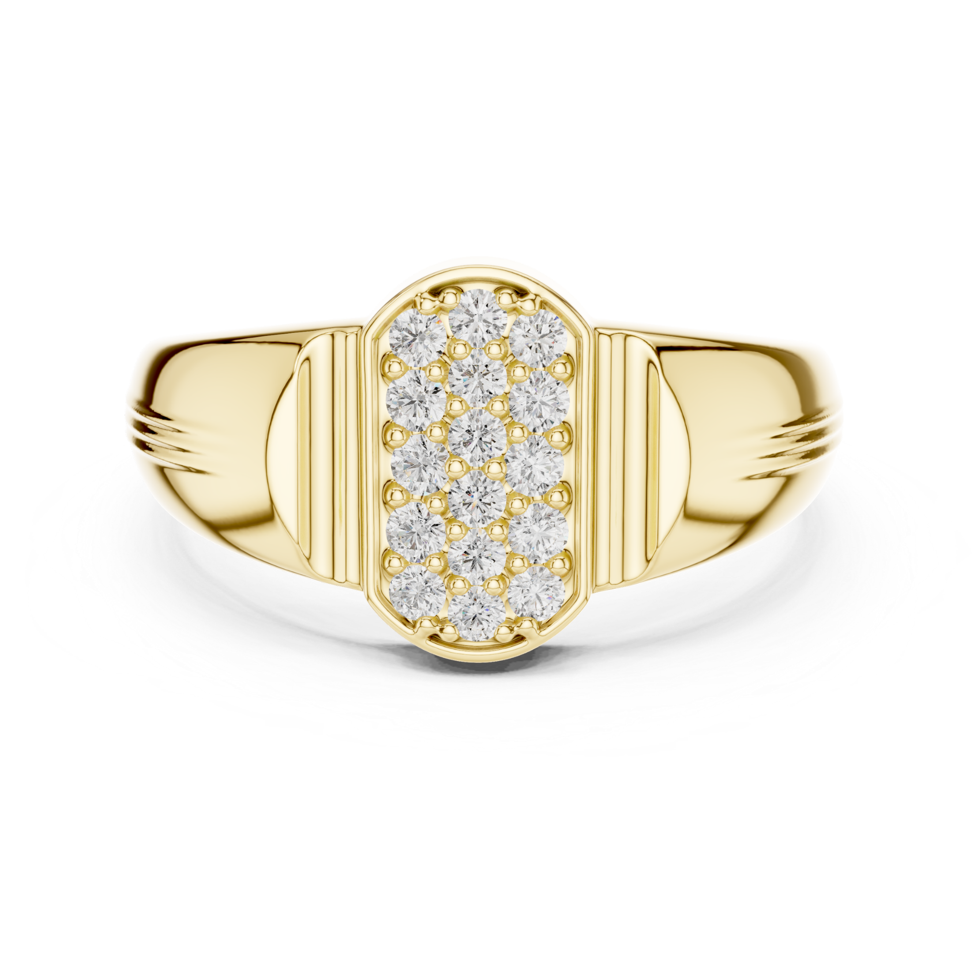 Yellow gold diamond cluster signet ring for women
Round diamond cluster ring in yellow gold
Minimal yellow gold statement ring with round stones
Gold cluster ring with bold signet style design
Round cut cluster ring in polished yellow gold
Yellow gold fashion ring with rectangular top
Elegant round signet ring for everyday wear
Modern yellow gold ring with round diamonds
Luxury yellow gold ring with classic cluster setting
Yellow gold multi ring with sleek bold band