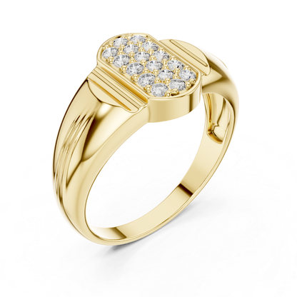 Yellow gold diamond signet ring angled view
Angled view of round diamond cluster ring in yellow gold
Yellow gold cluster ring with tapered band angled profile
Polished yellow gold ring with raised cluster top view
Round cut diamond ring with angled gold band view
Yellow gold fashion ring with bold angled design
Elegant angled view of yellow gold cluster ring
Modern yellow gold signet ring with curved profile
Luxury yellow gold diamond ring with angled finish
Yellow gold multi diamond ring with angled shank