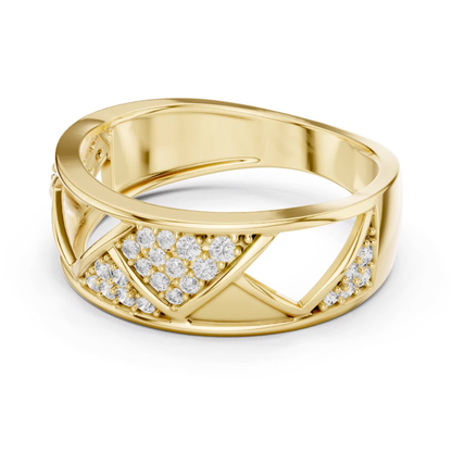 Side view yellow gold ring with round diamond accents
Yellow gold criss cross diamond ring side profile
Elegant yellow gold geometric diamond band side view
Modern yellow gold open design diamond ring
Luxury yellow gold round diamond statement ring
Side angle yellow gold pave diamond fashion ring
Designer yellow gold lattice diamond ring for women
Unique yellow gold diamond wedding band side view
Fine jewelry yellow gold diamond ring closeup
Yellow gold round diamond ring with open pattern