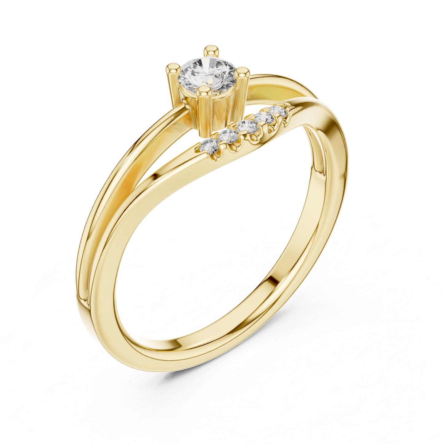 Yellow gold round diamond crossover ring
Minimal crossover diamond ring in yellow gold
Round solitaire crossover ring design
Yellow gold ring with curved split band
Modern round diamond crossover ring
Yellow gold engagement ring with side diamonds
Elegant crossover band diamond ring
Round diamond ring with open crossover style
Yellow gold minimalist solitaire ring
Curved yellow gold diamond engagement ring