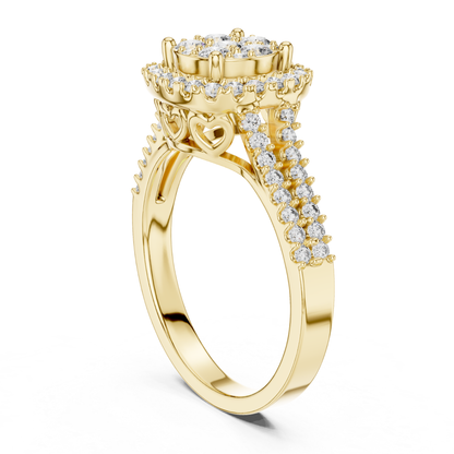 Yellow gold round diamond halo ring side gallery
Round diamond cluster halo ring profile view
Yellow gold diamond halo ring detailed profile
Side angle yellow gold round diamond ring
Yellow gold cluster diamond ring gallery detail
Round diamond halo ring with pave shank
Yellow gold diamond ring under gallery view
Luxury round diamond cluster ring side detail
Yellow gold halo ring with heart accents
Round diamond halo engagement ring profile angle