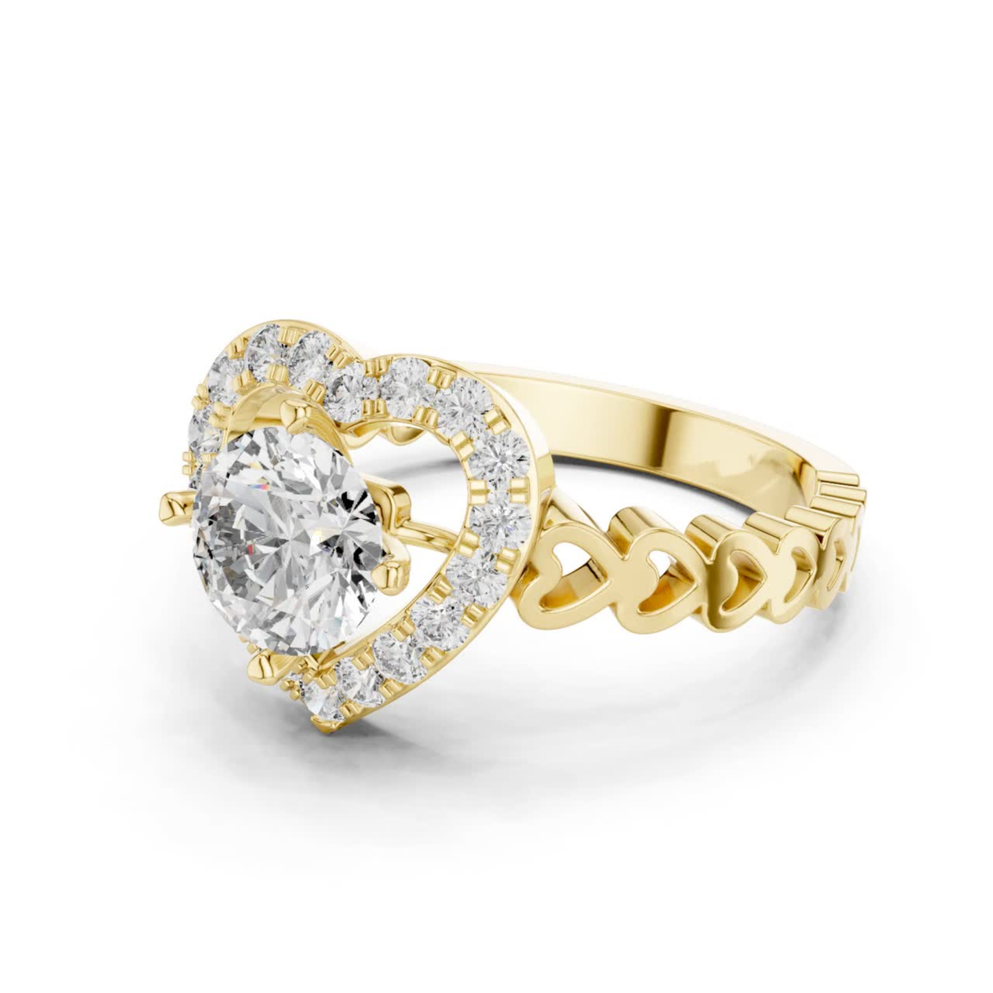 Yellow gold round diamond heart halo ring side view
Angled yellow gold heart halo diamond ring design
Yellow gold heart shaped diamond ring side angle
Round diamond yellow gold heart halo ring profile
Yellow gold polished heart halo diamond ring design
Yellow gold heart frame round diamond ring angle
Modern yellow gold heart halo diamond ring style
Yellow gold diamond heart ring with open gallery
Elegant yellow gold heart halo engagement ring
Yellow gold round diamond heart ring side profile