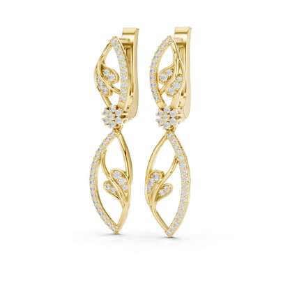 Side profile yellow gold round diamond leaf earrings
Yellow gold round diamond drop earrings angle view
Side view floral diamond dangle earrings in yellow gold
Yellow gold open leaf diamond earrings side profile
Round diamond drop earrings with leaf pattern
Yellow gold designer diamond earrings side angle
Floral motif round diamond earrings in yellow gold
Yellow gold dangling diamond earrings side view
Leaf inspired round diamond drop earrings
Yellow gold round diamond earrings profile view