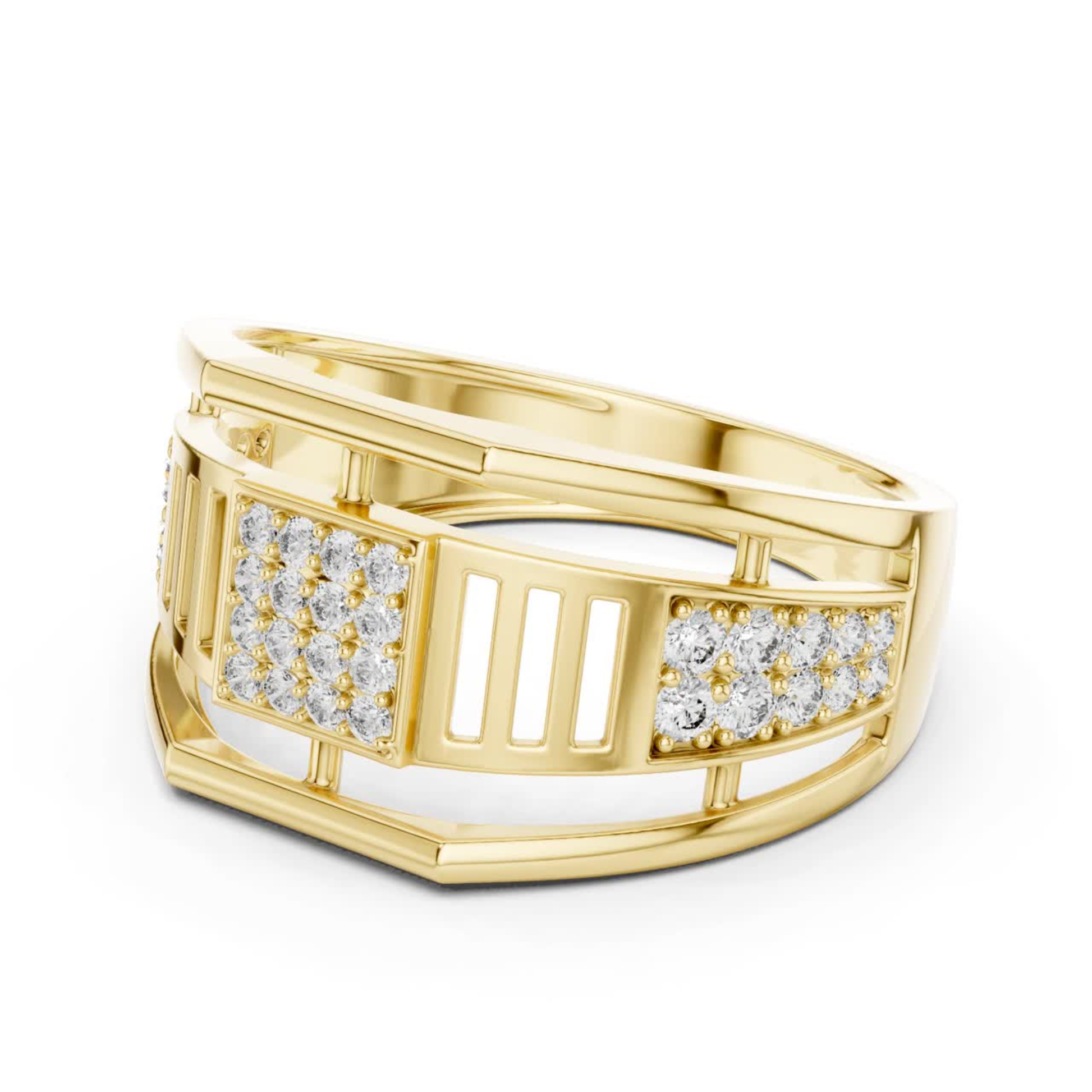 Yellow gold modern open ring with round diamonds
Elegant yellow gold geometric diamond band ring
Yellow gold designer ring with pave diamonds
Modern yellow gold statement ring for women
Luxury yellow gold open frame diamond ring
Stylish yellow gold wide band diamond ring
Fine jewelry yellow gold round diamond ring
Unique yellow gold geometric fashion ring design
Handmade yellow gold diamond ring closeup view
Yellow gold contemporary ring with sparkling diamonds