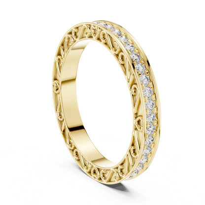 Yellow gold round diamond open gallery eternity band
Yellow gold diamond eternity ring vertical view
Round diamond eternity band with openwork design
Yellow gold wedding band with round diamonds
Open gallery diamond band in yellow gold
Yellow gold anniversary ring with diamonds
Decorative diamond eternity band for women
Fine jewelry yellow gold diamond ring
Yellow gold round diamond band side angle
Elegant yellow gold eternity wedding band