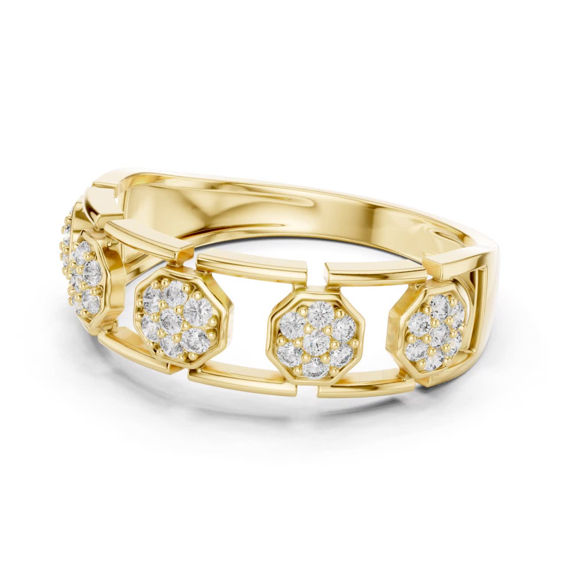 Yellow gold round diamond open hexagon ring
Modern yellow gold geometric cluster diamond ring
Yellow gold hexagon motif diamond band ring
Round diamond yellow gold openwork fashion ring
Yellow gold linked hexagon diamond ring design
Contemporary yellow gold patterned band ring
Yellow gold designer round diamond ring
Elegant yellow gold geometric fashion band
Yellow gold open structure diamond ring
Round diamond yellow gold hexagon style ring