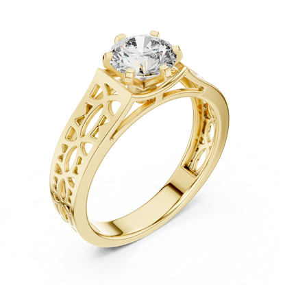 Yellow gold round diamond openwork band angled view
Angled yellow gold solitaire diamond band ring design
Yellow gold openwork round diamond ring side angle
Yellow gold carved band with round diamond design
Round diamond yellow gold polished open band ring
Six prong yellow gold round diamond ring profile
Yellow gold decorative openwork solitaire band ring
Wide yellow gold round diamond ring angled design
Yellow gold handcrafted cutout diamond band ring
Modern yellow gold openwork round diamond band