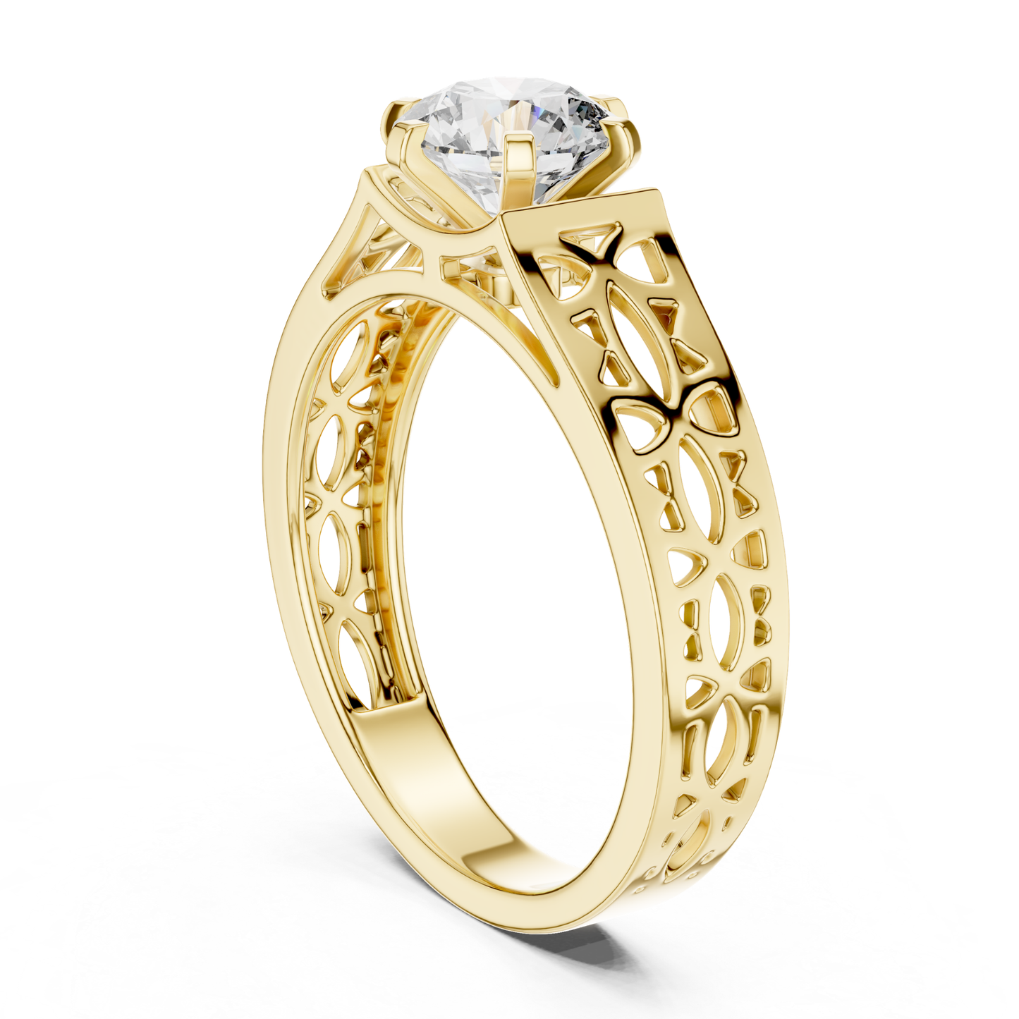 Yellow gold round diamond openwork band side profile
Yellow gold solitaire diamond ring side profile view
Yellow gold openwork band with round diamond design
Side profile yellow gold carved diamond band ring
Yellow gold polished round diamond open band design
Six prong yellow gold solitaire diamond ring profile
Yellow gold decorative cutout diamond band design
Wide yellow gold round diamond side profile ring
Yellow gold handcrafted openwork solitaire band ring
Modern yellow gold round diamond ring side view
