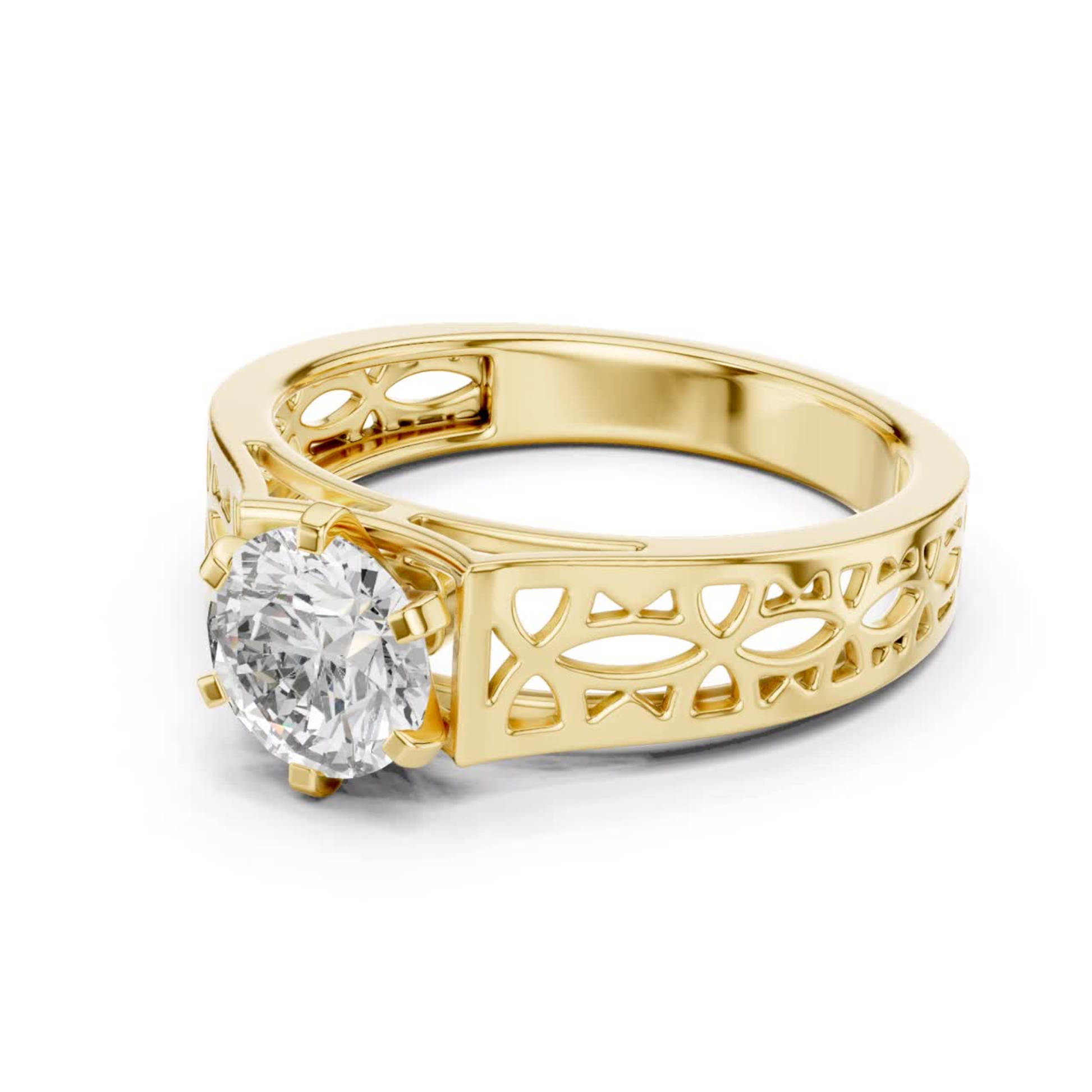 Yellow gold round diamond openwork band side view
Angled yellow gold round solitaire diamond ring design
Yellow gold wide openwork band with round diamond
Side angle yellow gold round diamond band ring
Yellow gold carved open pattern diamond ring design
Six prong round diamond yellow gold ring side angle
Yellow gold polished openwork solitaire band design
Round brilliant diamond yellow gold cutout band ring
Yellow gold decorative wide band with round diamond
Modern yellow gold openwork round diamond ring