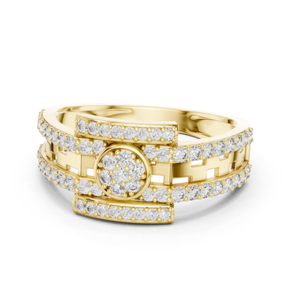 Angled view yellow gold round diamond openwork ring
Yellow gold circular diamond centerpiece band ring
Round diamond yellow gold designer fashion ring
Modern yellow gold geometric diamond ring profile
Yellow gold open gallery ring with diamonds
Luxury yellow gold round diamond statement ring
Contemporary yellow gold diamond accent band
Yellow gold structured ring with round diamonds
Designer yellow gold openwork diamond ring view
Yellow gold architectural round diamond ring angle