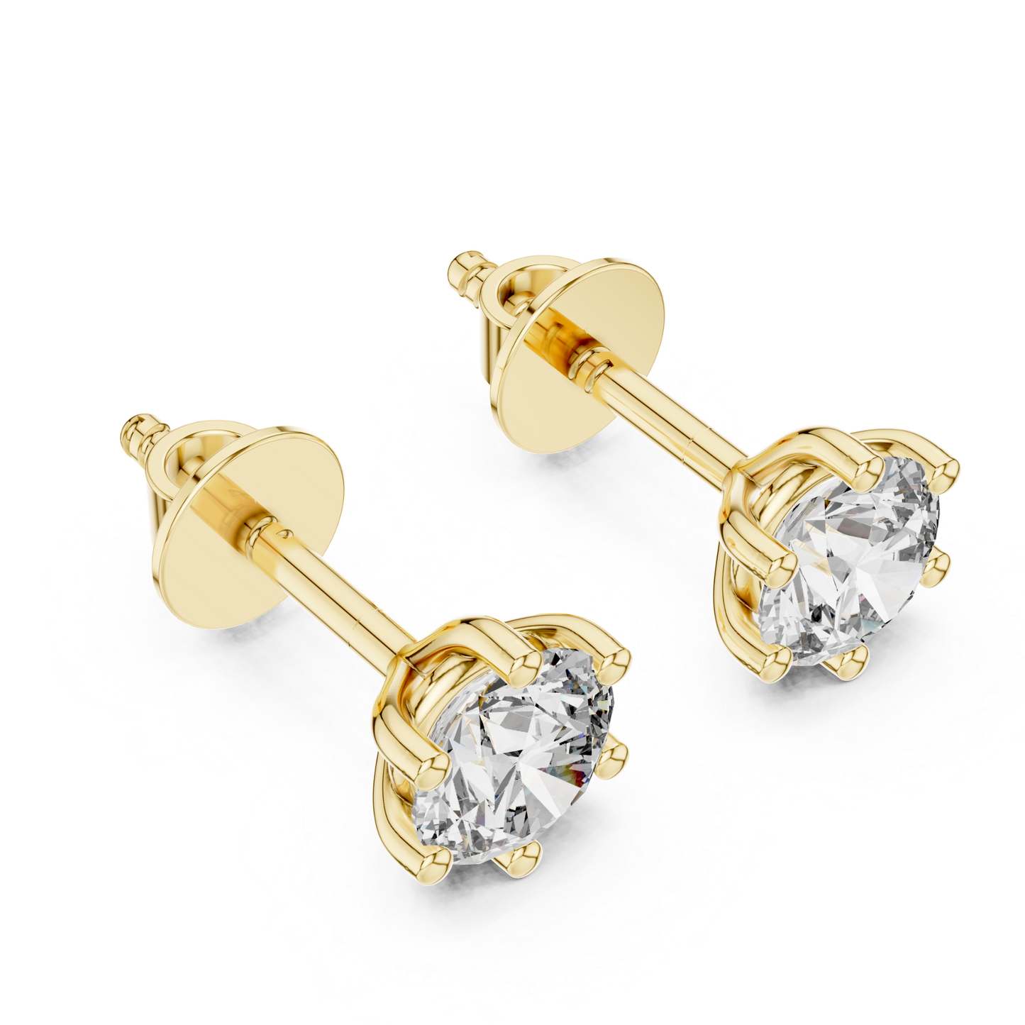 Yellow gold round diamond stud earrings angle view
Round diamond solitaire stud earrings angle view
Six prong round diamond studs angle view
Yellow gold diamond stud earrings angle view
Classic round diamond studs profile view
Round solitaire diamond earrings angle view
Yellow gold prong set diamond studs angle
Round brilliant diamond studs profile view
Minimal diamond stud earrings angle view
Round diamond earrings yellow gold angle view