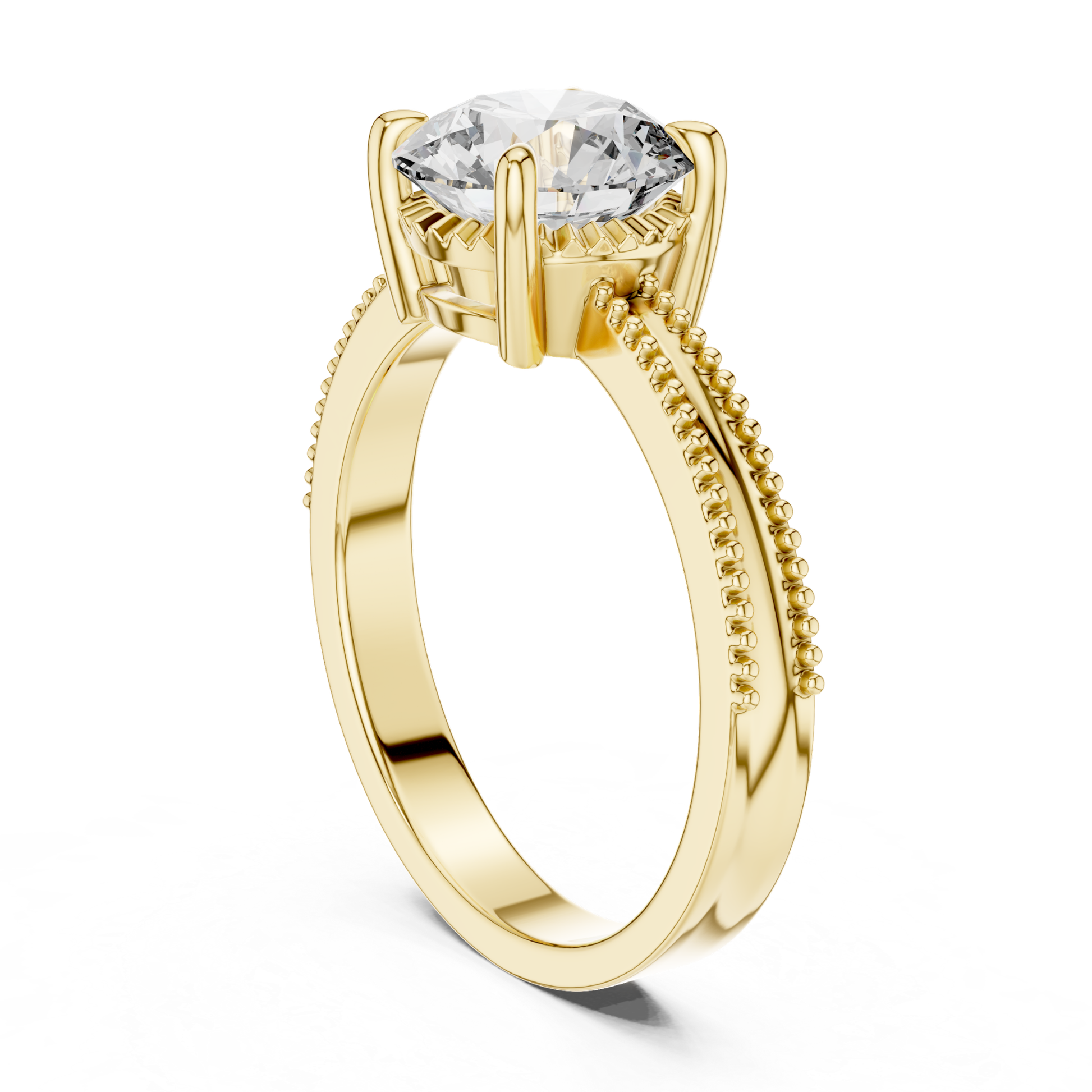 Yellow gold round diamond split band ring profile view
Side profile yellow gold round diamond split band ring
Yellow gold solitaire ring with split shank profile
Four prong yellow gold round diamond side profile
Round diamond split band engagement ring profile
Yellow gold ring with double beaded split band
Open gallery round diamond split band gold ring
Raised round diamond yellow gold solitaire ring
Polished yellow gold split shank diamond ring
Yellow gold round diamond engagement ring profile