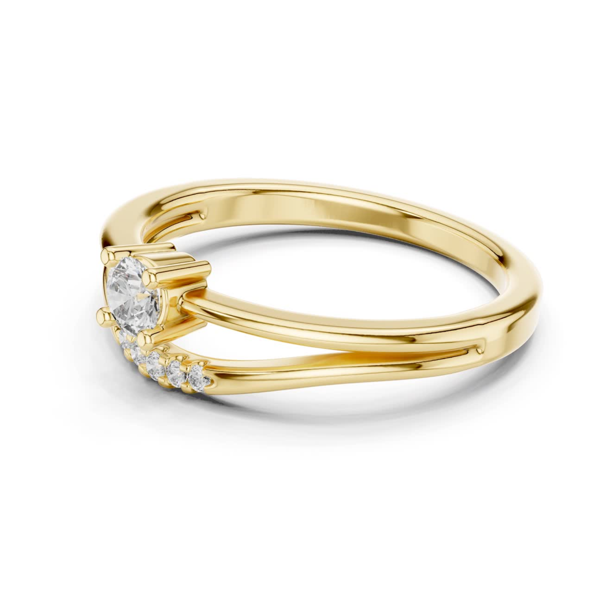 Yellow gold round diamond ring side profile
Round diamond split shank ring in yellow gold
Yellow gold solitaire ring with accent diamonds
Side angle round diamond bypass ring
Yellow gold diamond ring with open shank
Round diamond ring with curved yellow gold band
Yellow gold split band diamond ring view
Side view solitaire diamond ring in yellow gold
Round diamond bypass ring with accent stones
Yellow gold ring featuring round center diamond