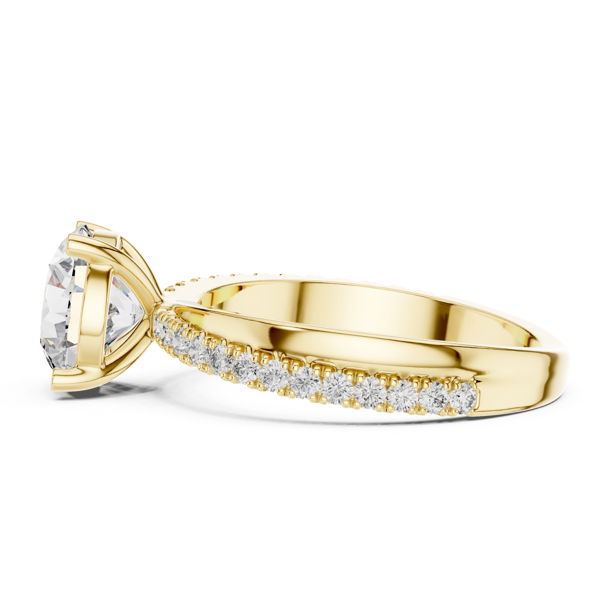 Side view round diamond ring in yellow gold with split shank pave band
Yellow gold round solitaire ring with pave diamonds
Round cut diamond ring in yellow gold side profile
Yellow gold diamond ring with split shank band
Classic round diamond engagement ring in gold
Yellow gold ring with round center diamond
Four prong round diamond ring with pave band
Elegant yellow gold split shank diamond ring
Minimal round diamond ring in yellow gold
Yellow gold pave diamond engagement ring