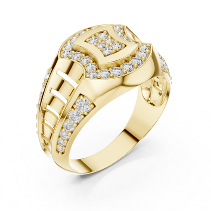 Yellow gold round diamond ring with pavé detailing
Luxury yellow gold diamond cocktail ring with bold design
Round diamond yellow gold fashion ring for men
Yellow gold geometric diamond ring with modern styling
Bold yellow gold pavé diamond ring design
Yellow gold wide diamond ring with round brilliant stones
Designer yellow gold diamond ring with luxury finish
Modern yellow gold round diamond cocktail band ring
Yellow gold chunky diamond ring with geometric top
Pavé round diamond yellow gold fashion ring