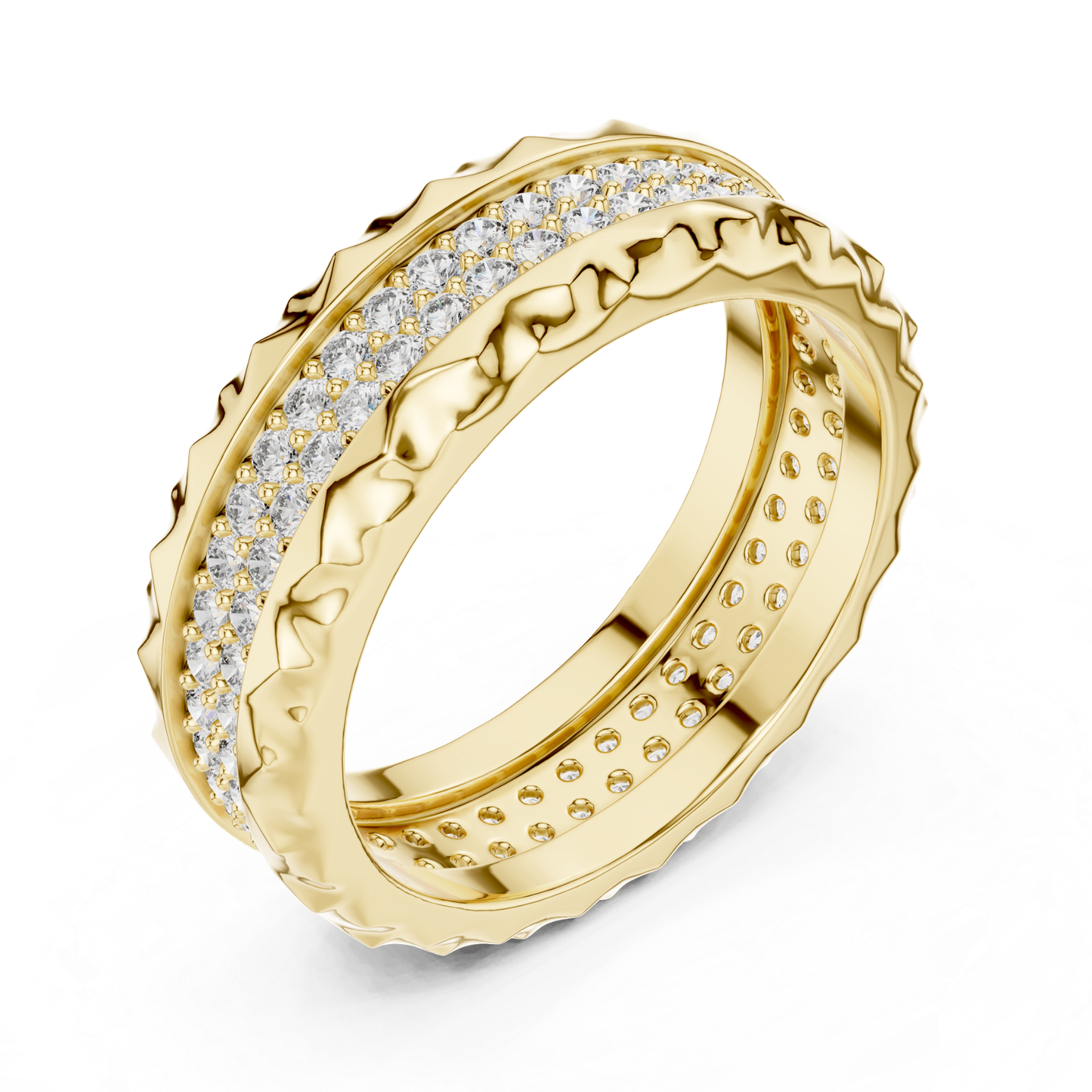 Yellow gold eternity ring with textured diamond band
Round diamond eternity band in polished yellow gold
Yellow gold pave diamond ring with carved texture
Modern yellow gold eternity ring with round diamond
Luxury yellow gold band with sparkling diamond row
Textured yellow gold ring with continuous round diamond
Elegant yellow gold diamond eternity band design
Wide yellow gold ring with pave set round diamond
ellow gold anniversary band with textured edge
Yellow gold diamond ring with bold texture