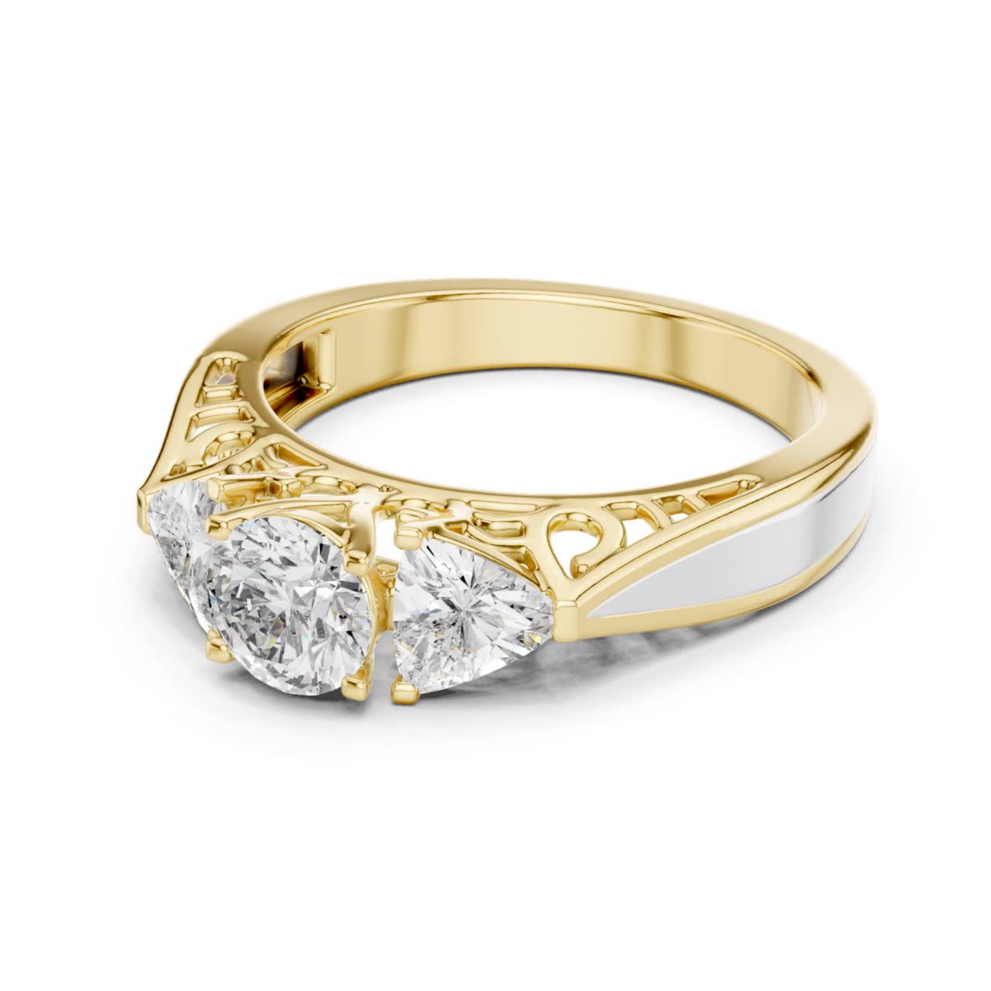 Yellow gold three stone diamond ring with filigree band
Round and trillion diamond three stone gold ring
Three stone diamond ring with open gallery design
Yellow gold ring with round center diamond
Filigree gallery three stone diamond engagement ring
Gold ring featuring round and trillion cut diamonds
Elegant three stone diamond ring in yellow gold
Classic yellow gold diamond ring with detailed gallery
Three diamond gold ring with polished band
Yellow gold engagement ring with three diamond setting
