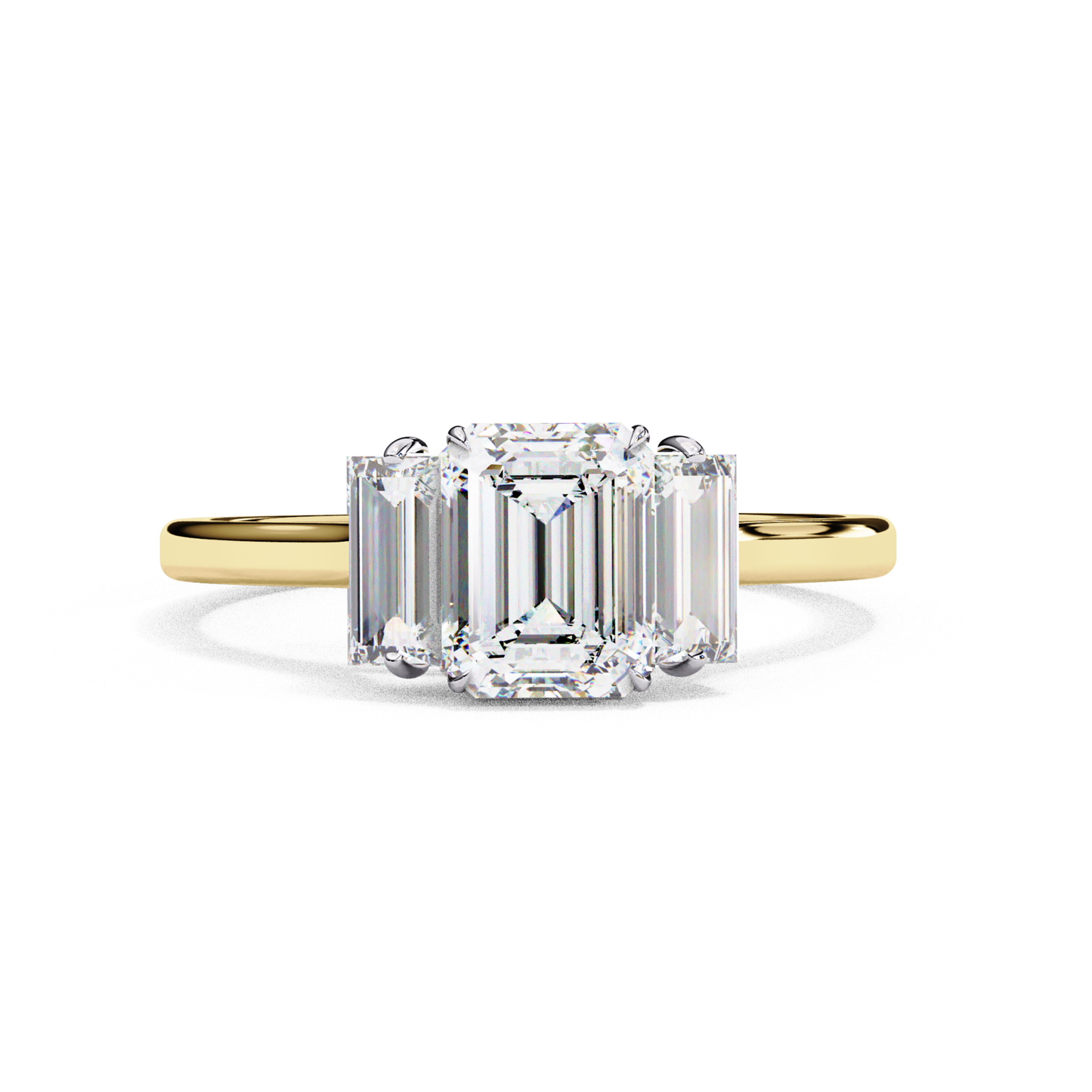 Yellow gold band with emerald diamonds
Three emerald cut diamonds in yellow gold
Yellow gold ring with three diamonds
Three stone emerald cut ring
Close up of yellow gold ring with diamonds
Elegant three stone emerald ring
Side view of yellow gold emerald ring
Yellow gold band with three emerald stones
Three diamonds set in yellow gold
Top view of yellow gold emerald ring