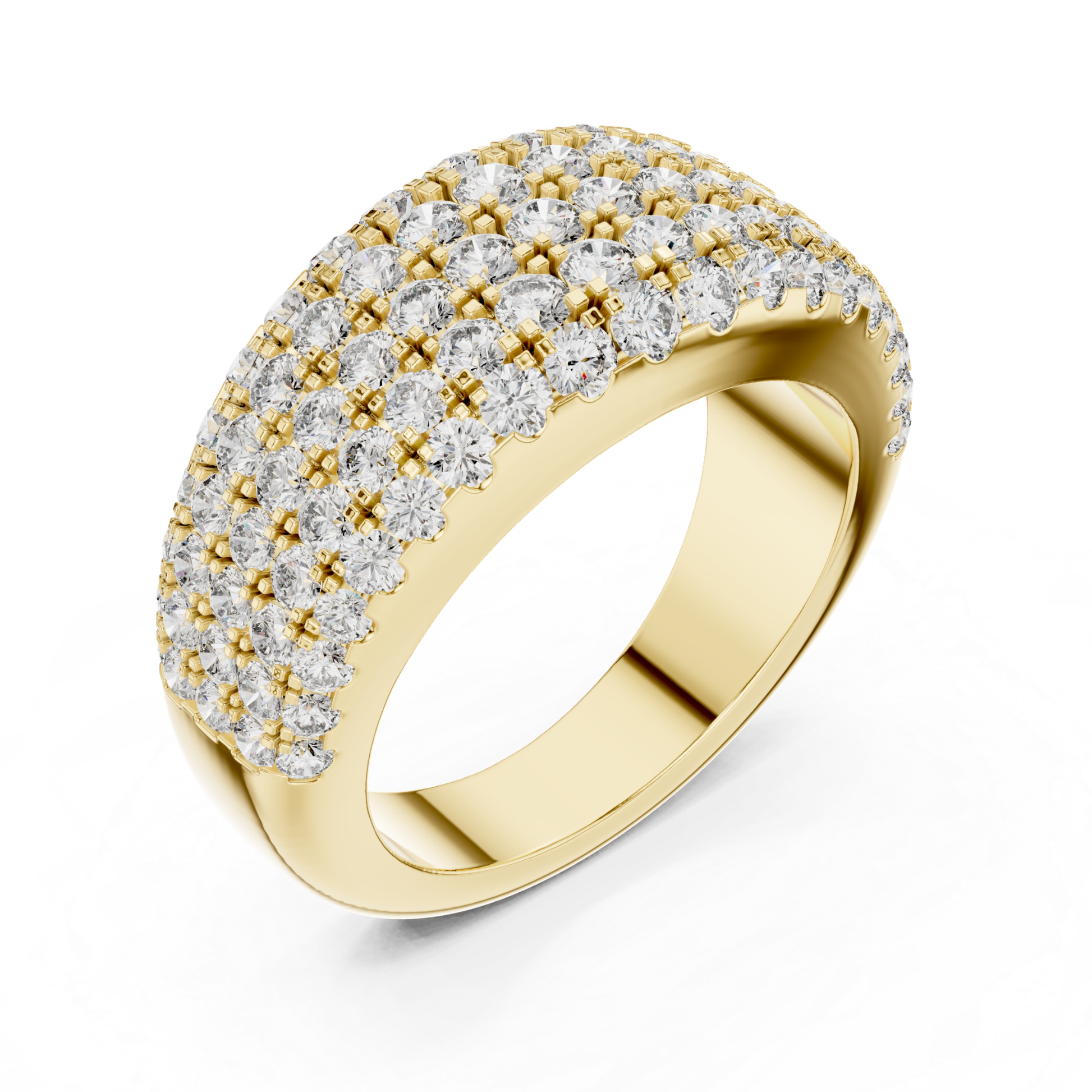 Tilted view yellow gold wide Pave diamond band ring
Yellow gold multi row diamond ring tilted angle view
Yellow gold statement diamond band with angled perspective
Wide yellow gold ring with round brilliant diamonds
Yellow gold luxury Pave diamond anniversary band
Angled yellow gold layered diamond fashion ring
Bold yellow gold multi diamond statement band
Yellow gold wide diamond ring with tilted profile
Multi row yellow gold Pave ring angled display
Yellow gold round diamond band tilted side view