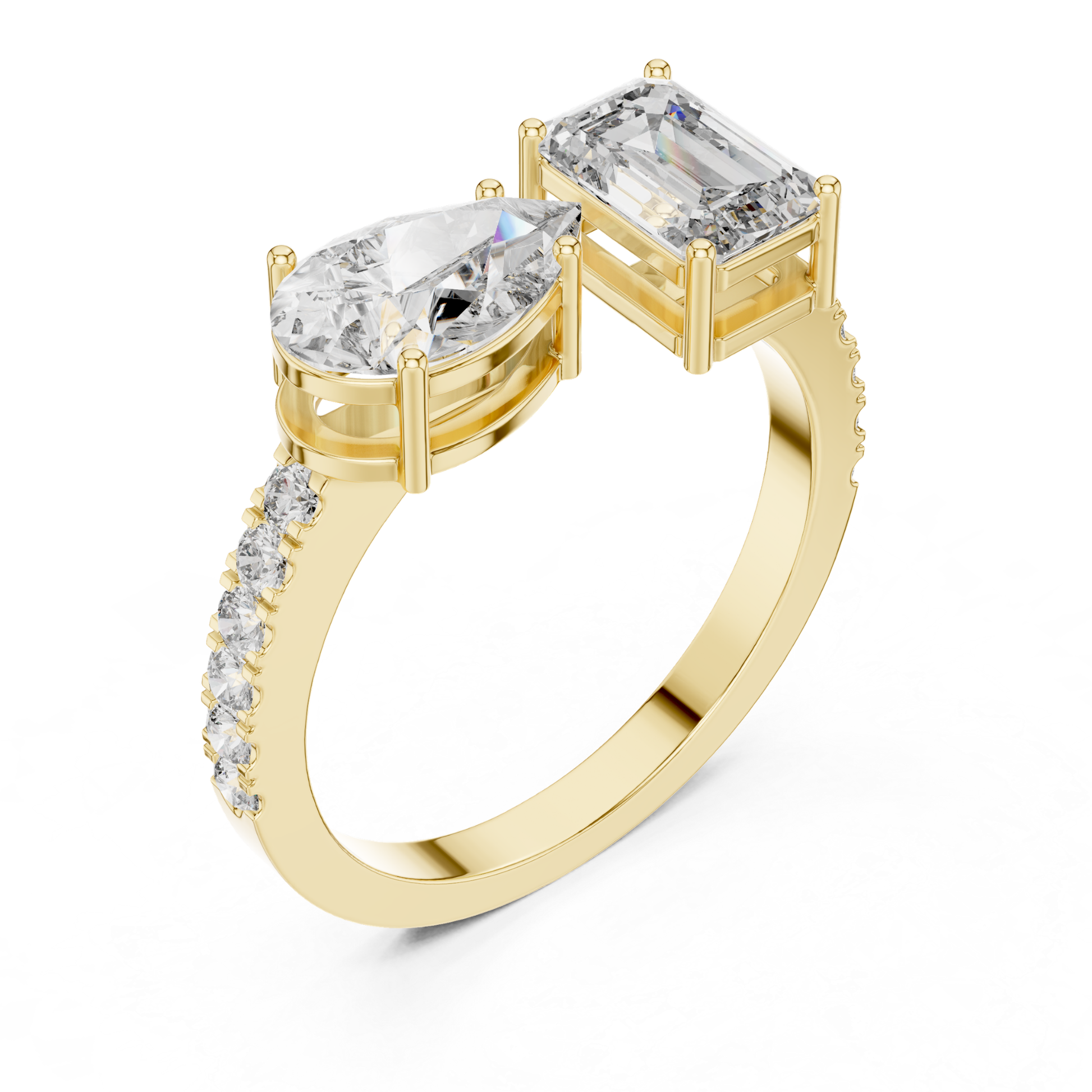 Yellow gold toi et moi diamond ring angled view
Angled view of yellow gold toi et moi ring
Yellow gold emerald cut and pear diamond ring
Pear and emerald cut diamond ring in yellow gold
Yellow gold two stone diamond engagement ring
Yellow gold dual diamond ring angled profile
Toi et moi ring with pear and emerald diamonds
Yellow gold bypass ring with two diamonds
Yellow gold pear and emerald diamond ring
Yellow gold modern toi et moi diamond ring