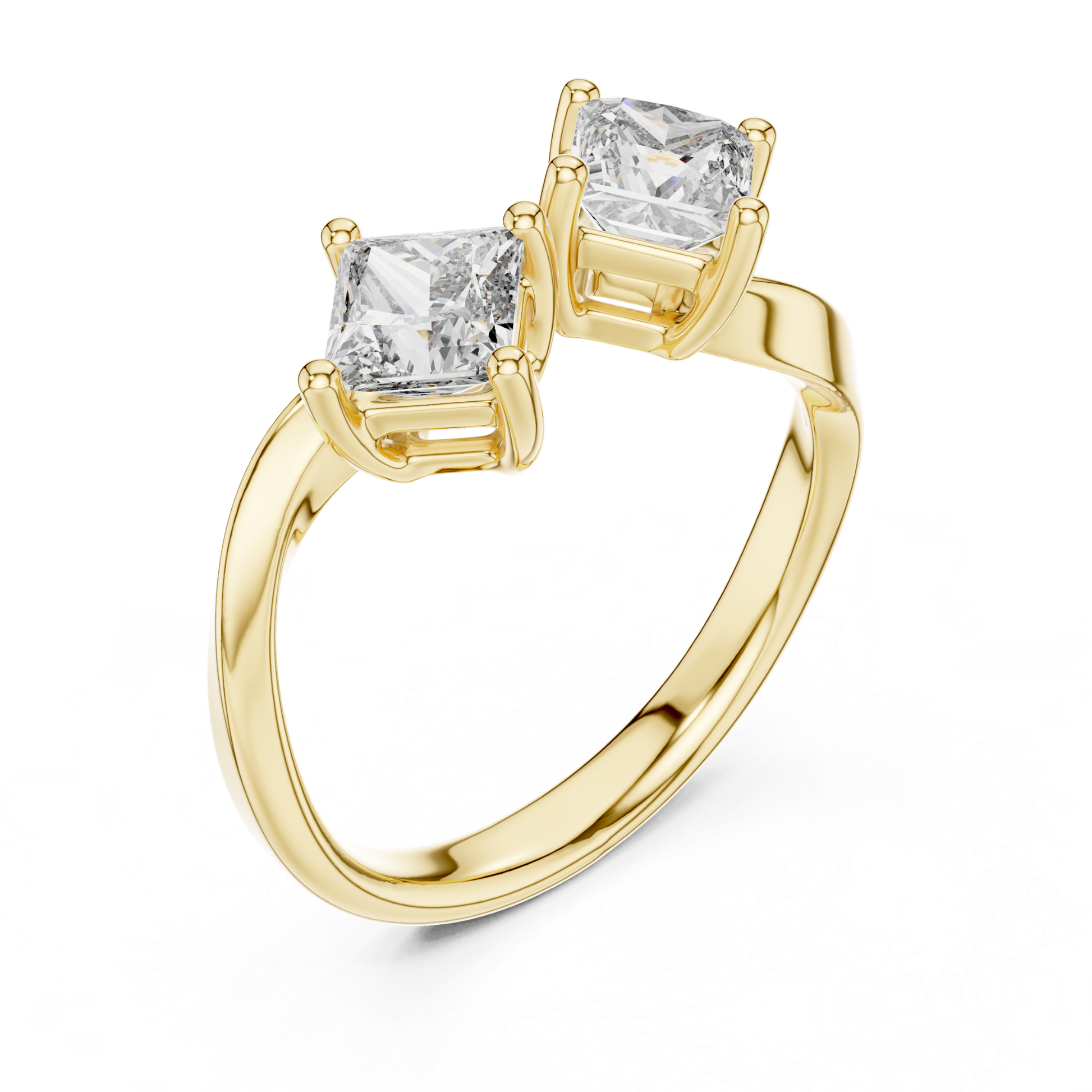 Yellow gold twin princess diamond ring
Double princess cut diamond ring in yellow gold
Yellow gold bypass ring with princess diamonds
Modern yellow gold twin diamond ring
Princess cut open style ring in yellow gold
Elegant yellow gold double diamond ring
Minimal twin princess diamond gold ring
Contemporary yellow gold crossover diamond ring
Yellow gold ring with two princess cut stones
Stylish yellow gold twin diamond statement ring