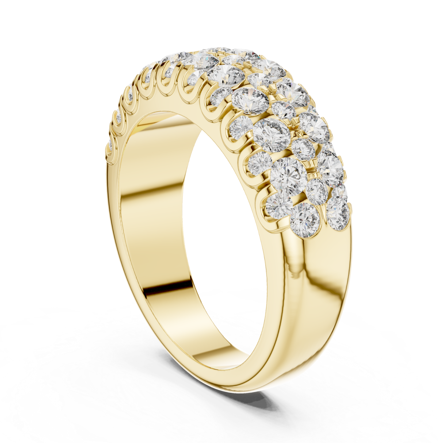 Vertical view yellow gold multi row diamond band ring
Yellow gold round diamond band ring upright angle view
Yellow gold diamond ring vertical perspective
Multi row yellow gold diamond ring with upright display
Yellow gold luxury diamond band with vertical profile
Yellow gold Pave diamond band ring vertical view
Wide yellow gold anniversary band with round diamonds
Upright yellow gold multi diamond fashion ring
Yellow gold layered diamond band with standing angle
Bold yellow gold round diamond ring 