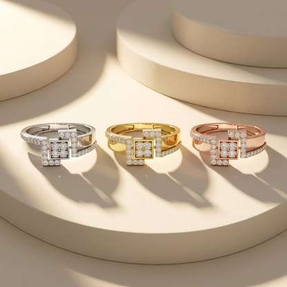 Round Lab Grown Diamond Geometric Square Ring