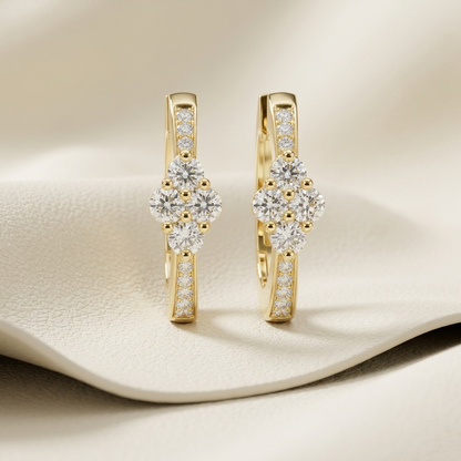 Round Lab Grown Diamond Floral Huggie Hoop Earrings