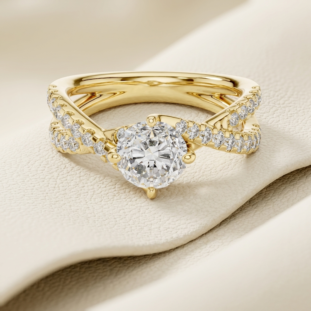 Round Lab Grown Diamond Crossover Engagement Ring