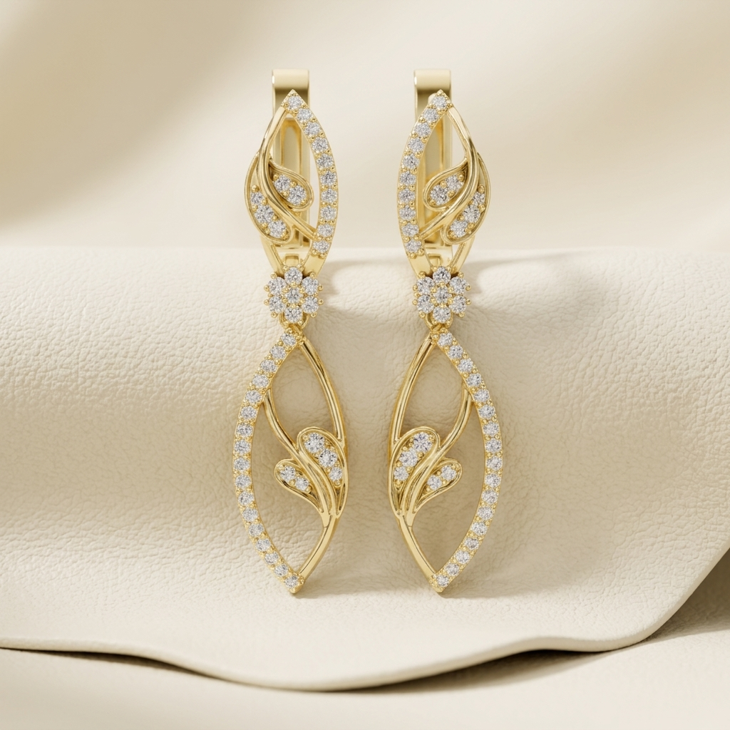 Round Lab Grown Diamond Floral Drop Earrings