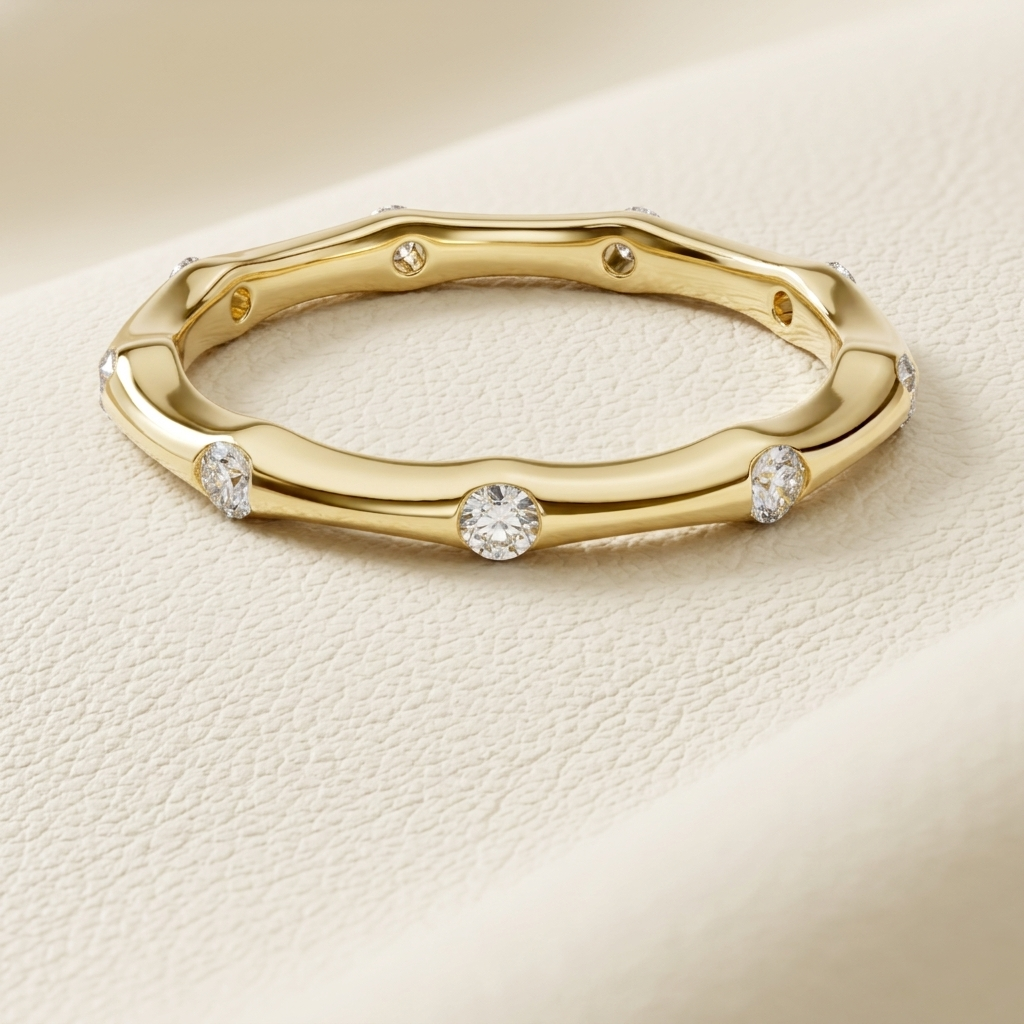 Round Lab Grown Diamond Bezel Wedding Band Ring