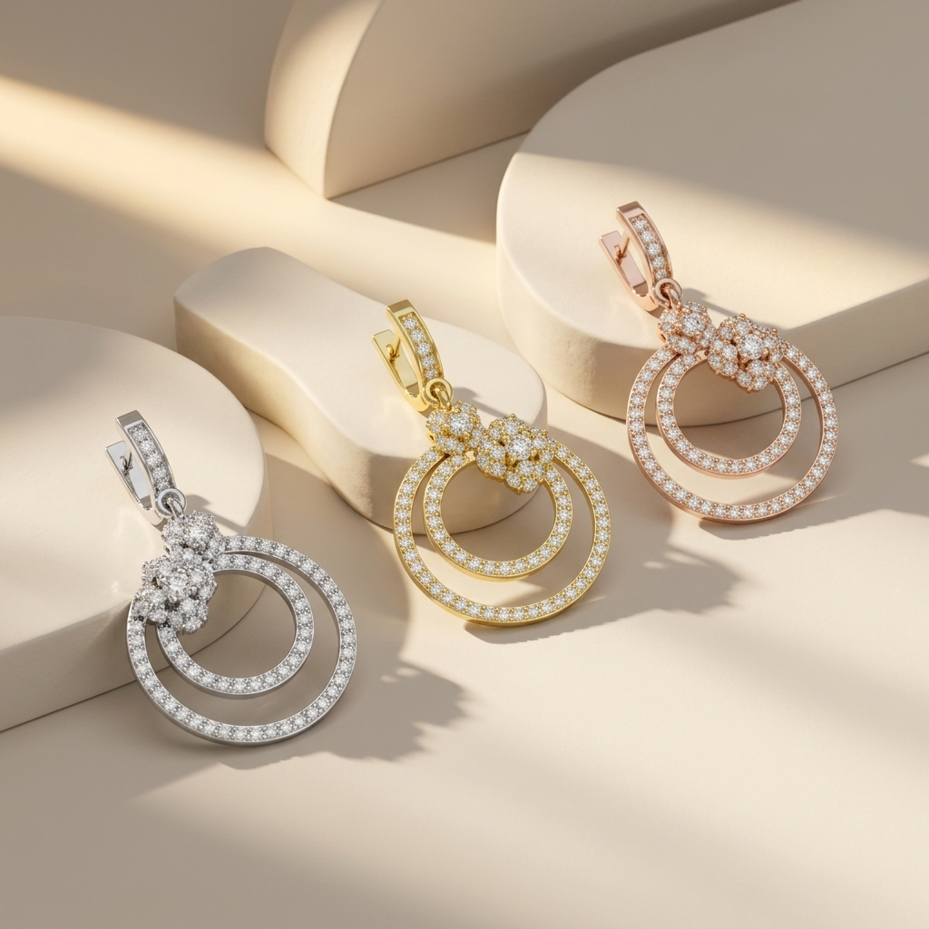 Round Lab Grown Diamond Double Circle Drop Earrings