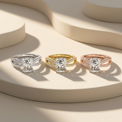 Radiant Cut Lab Grown Diamond Split Shank Engagement Ring