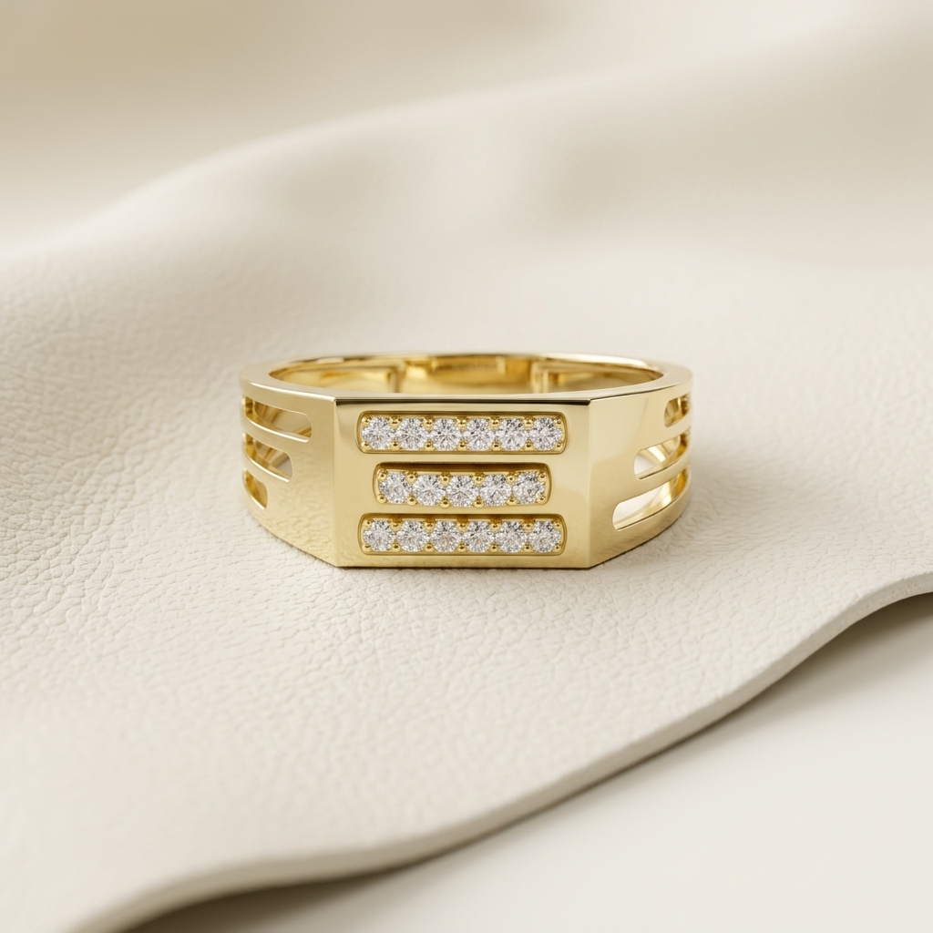 Modern Round Lab Grown Diamond Bar Signet Ring