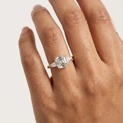 Asscher Cut Three Stone Lab Grown Diamond Engagement Ring