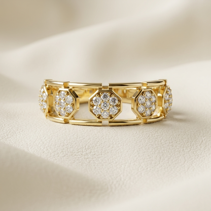 Modern Hexagon Link Round Lab Grown Diamond Ring
