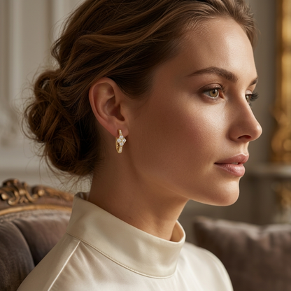 Round Lab Grown Diamond Floral Huggie Hoop Earrings