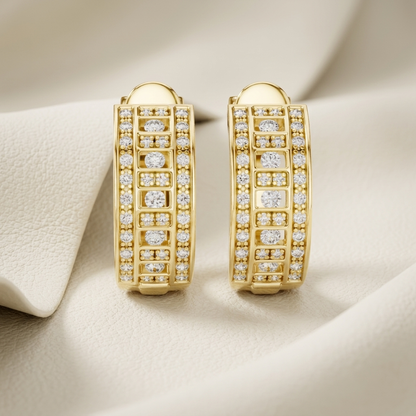 Round Lab Grown Diamond Geometric Huggie Hoop Earrings