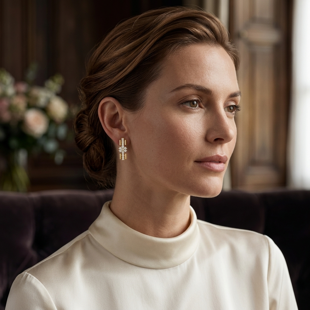 Round Lab Grown Diamond Floral Hoop Earrings
