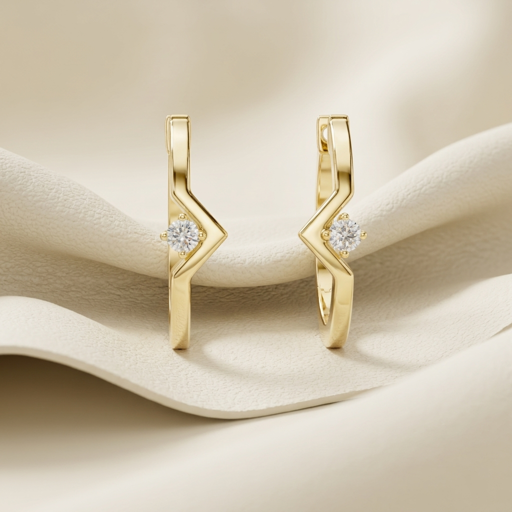 Round Lab Grown Diamond Chevron Hoop Earrings