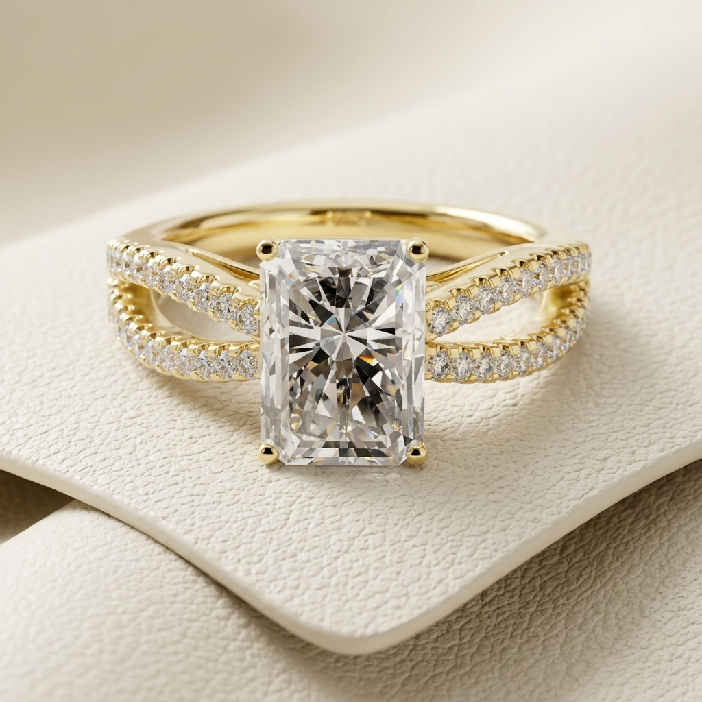 Radiant Cut Lab Grown Diamond Split Shank Engagement Ring