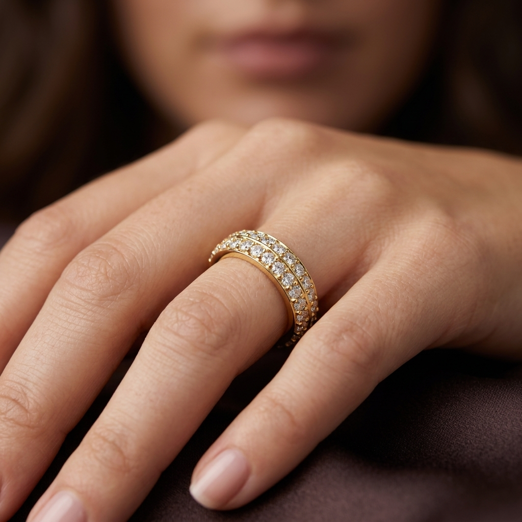 Round Lab Grown Diamond Double Row Wedding Band