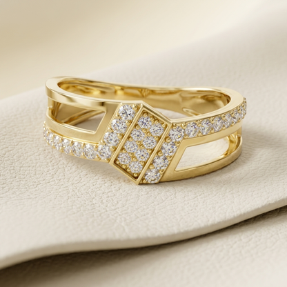 Modern Geometric Round Lab Grown Diamond Open Ring